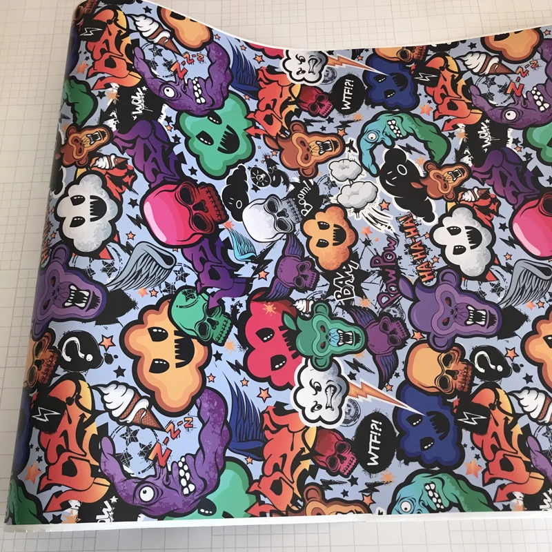 50x300 cm Self Adhesive Car Sticker Bomb Wrap Foil JDM Skull Graffiti Cartoon Printed Sticker Bomb Vinyl Car Motorbike Decal