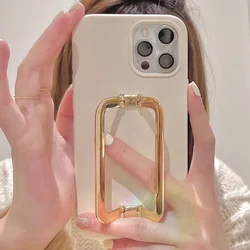 Trendy Gold Holder Glossy Phone Case For iPhone17 Air 16Plus 15Pro 13 12 11 Xsmax 78Plus XR Full Cover Skinny Capa Protection