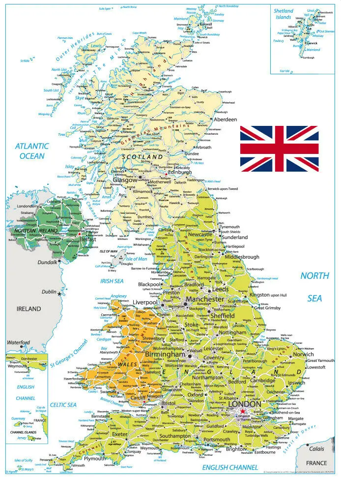 

UK Map Great Britain Kingdom Borders Art Home Room Art Wall Silk Print Poster