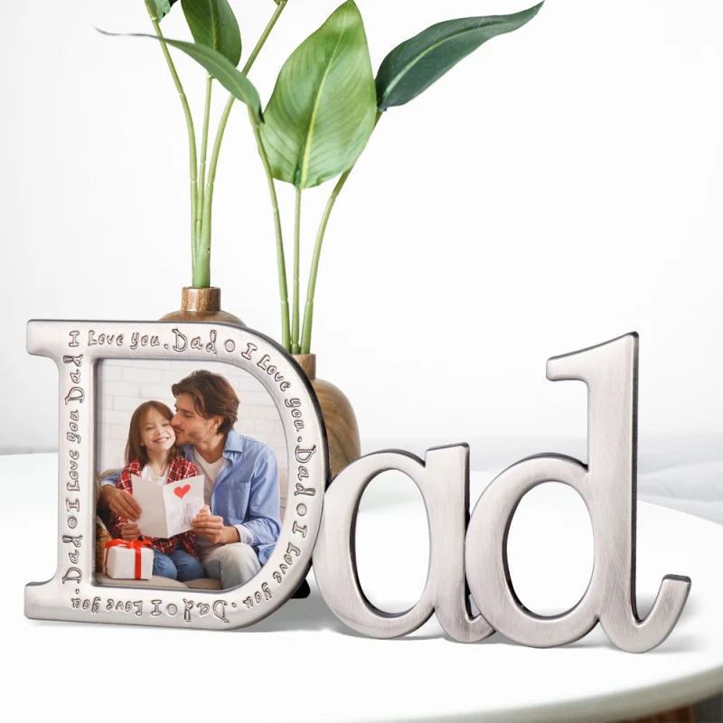 Dad Photo Frame Father's Day Gift Antique Silver 4x6 Picture Frame Home Desktop Decoration Creative Zinc Alloy Crafts