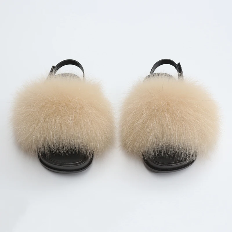 Kids Real Fox fur Sandals Tolddler Home Slides Girls Flop Flips Cute Furry Slippers Summer Children Indoor Outdoor 2 3 5 6 Years