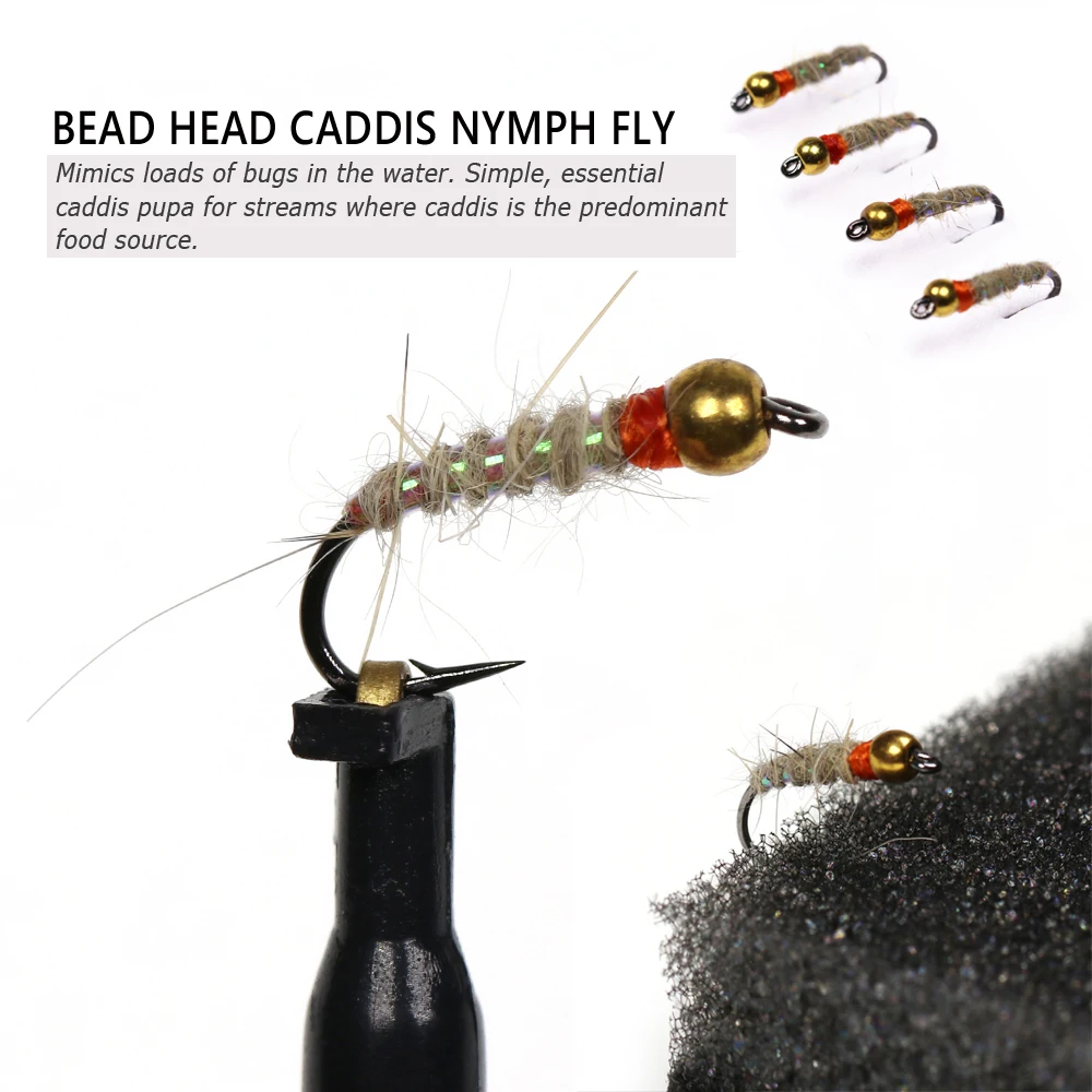 Bimoo 6PCS Brass Beadhead Walt’s Worm Nymph Fly Mayfly Larva Caddis Pupa Imitate Perch Trout Steelhead Fishing Flies Lures Bait