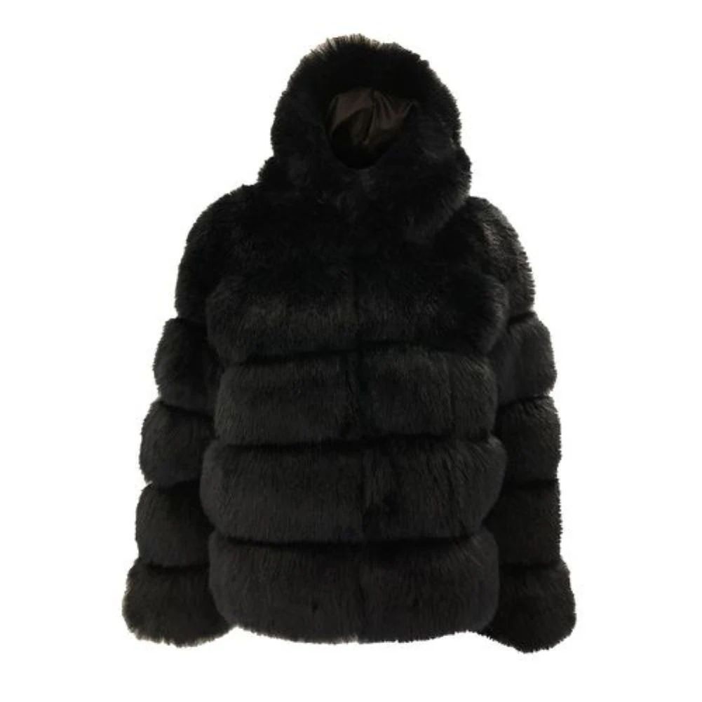 Women Thicken Warm Fluffy Hooded Coat Long Sleeve Faux Fur Jacket Outerwear Ladies solid color short with plush winter coat