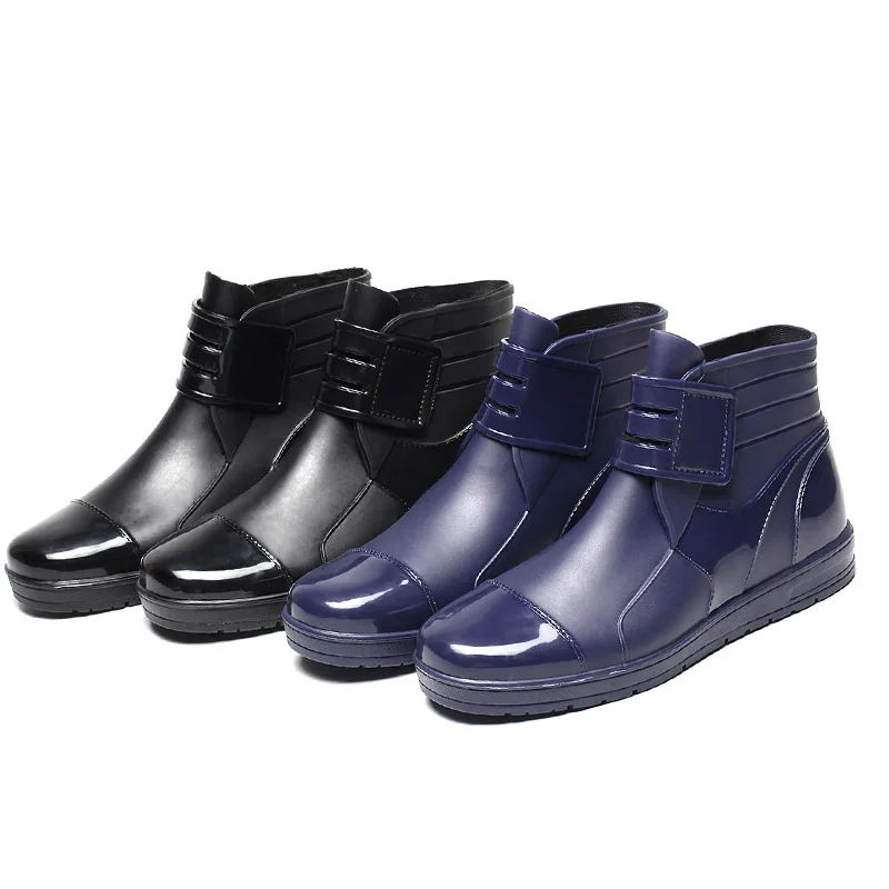 

PVC Waterproof Rain Boots Waterproof Flat With Shoes Men Rain Unisex Water Rubber Ankle Boots Buckle Botas