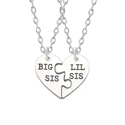 BIG SIS LIL SIS Sister Necklace Heart Puzzle Pendant Necklace Big Sister Little Sister Family BFF Friendship Jewelry Gift 2025