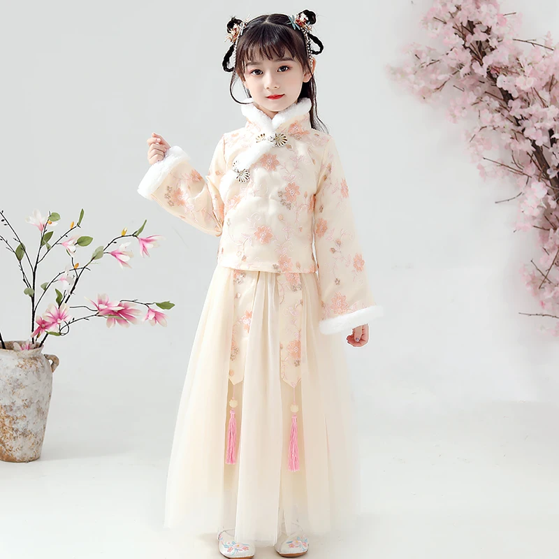 

Girls Han Fu Chinese Flower Girl Dress Dramaturgic Robe Dress for Kids Chinese Traditional Ancient Embroidery New Year Dresses