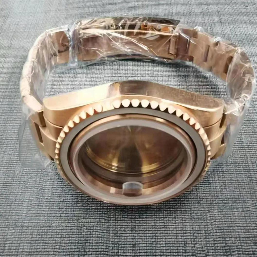 

40mm rose gold pvd stainless steel sapphire glass watch case steel watch band set fitsNH35 NH36 automatic movement