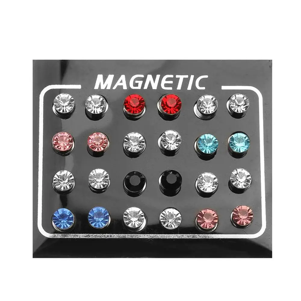 12pcs 4/5/6 mm Circle White Crystal Magnet Earring Fashion CZ Magnetic Stud Earrings No-pierced Fake Ear Studs for Women Men