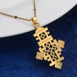 Ethiopian Gold Color Classic Cross Pendant Necklace African Gold Color Fashion Chain Jewelry