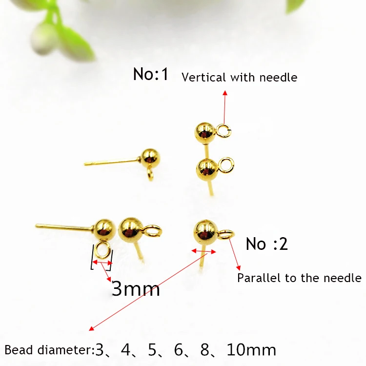 20 pcs/lot 316 Stainless Steel Gold Ball  Earrings Studs 3-6mm DIY Making Drop Earrings Jewelry Supplies  Finding