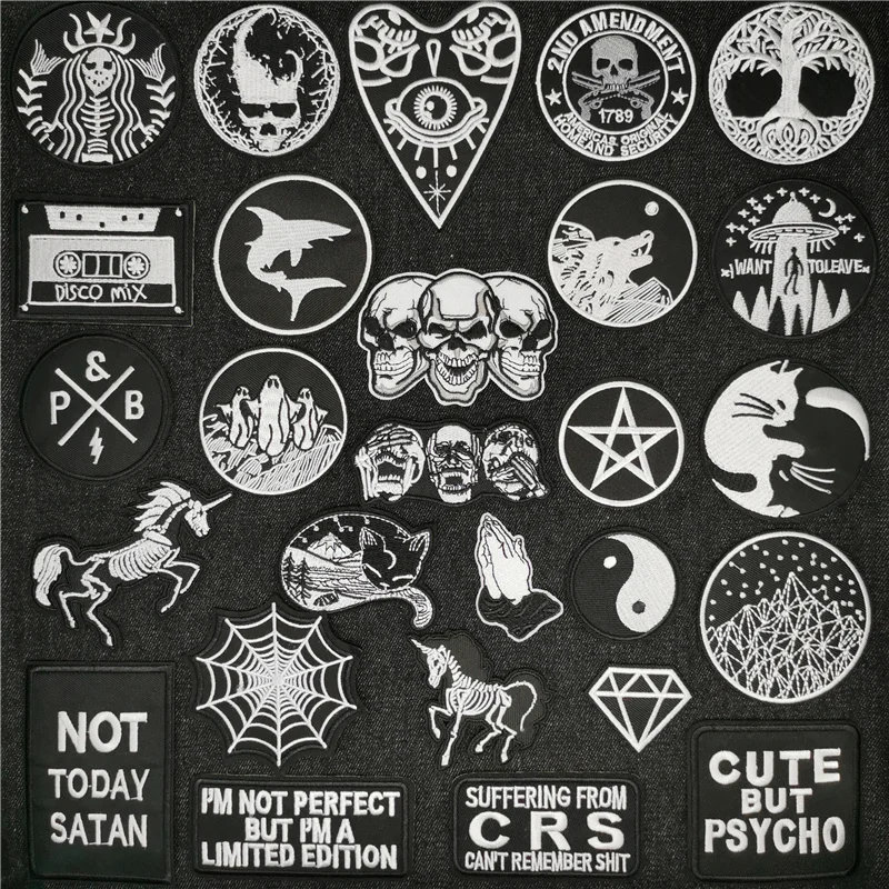 

Skull Punk Patch DIY Embroidery Patches for Clothing Stripes Badge Ghost Devil's Eye Patches for jacket Iron on Letter CRS Patch