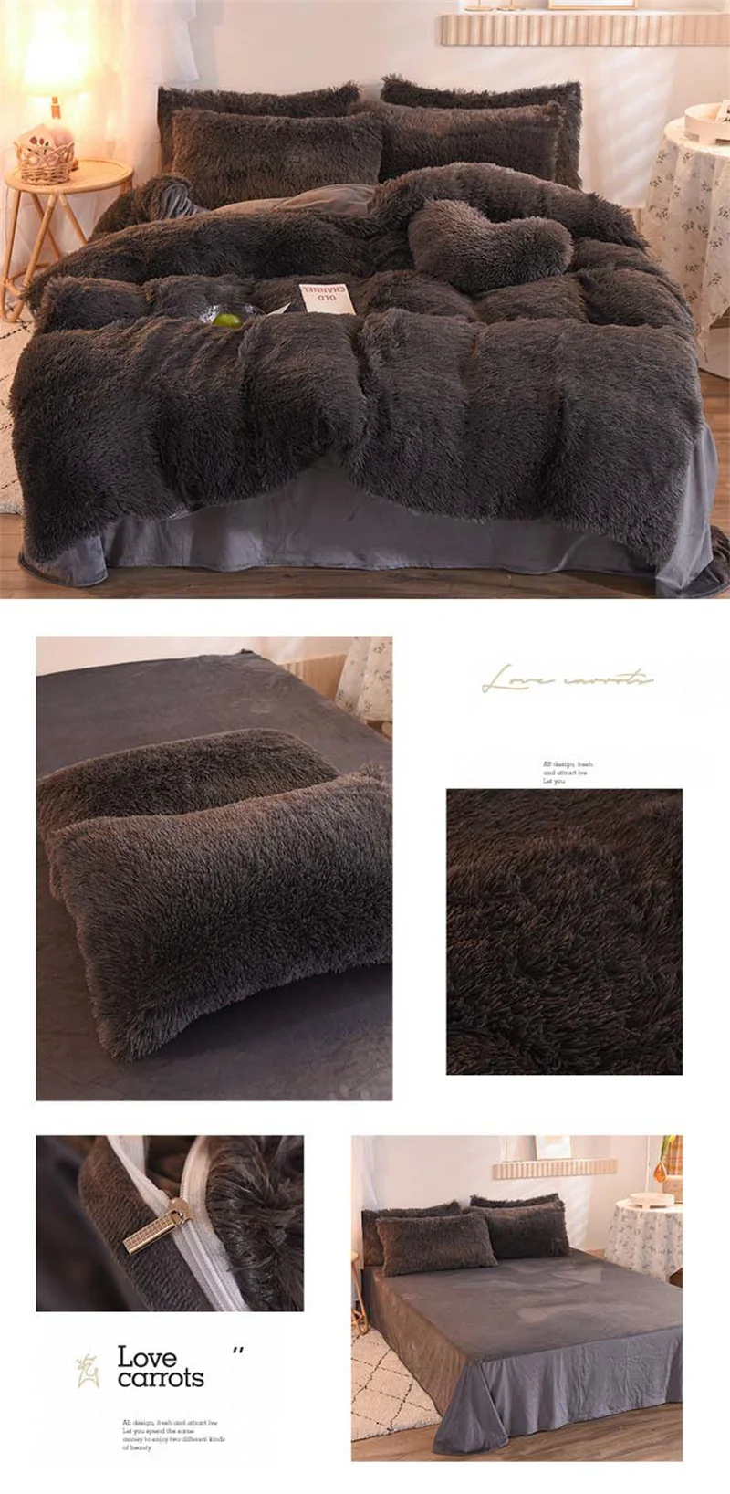 Parure De Lit Peluche En Polaire Avec Housse De Couette Et Taies D'Oreiller , 4Pcsred A