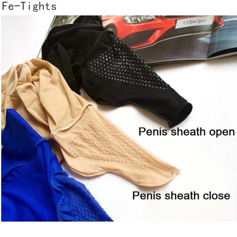 Calze erotiche da uomo Gay olio lucido lucido 360 senza cuciture interno in Silicone guaina del pene Stretch collant maschile Sissy Fetish Lingerie