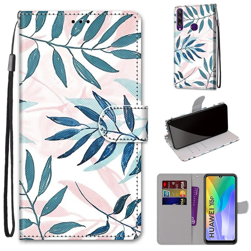 KL-Boutiques Book Leather Flip Case For Huawei Y5 Lite Y6 Y7 2017 2018 2019 Y5P Y6P Y7P Y8P Phone Cover Wallet Painted Capa Etui