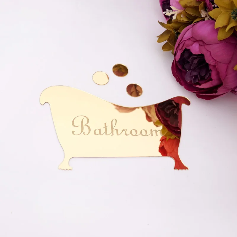 Bathroom Entrance Sign Acrylic Mirror Surface Door / Wall Sticker Shop Home Cafe Hotel Decoration