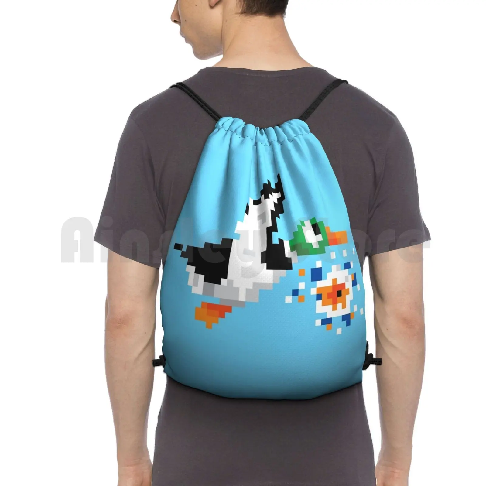 8-Bit Duck Hunt 'miss' Backpack Drawstring Bag Riding Climbing Gym Bag Duck Hunt Flying Nes Light Gun Target