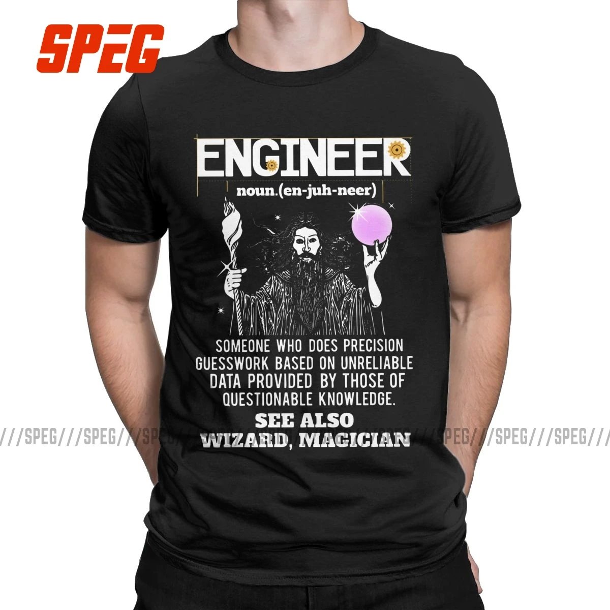 Engineer Funny Mechanical Civil Engineering Wizard T-Shirts for Men Novelty Cotton Tees Crew Neck Short Sleeve T Shirts Clothing