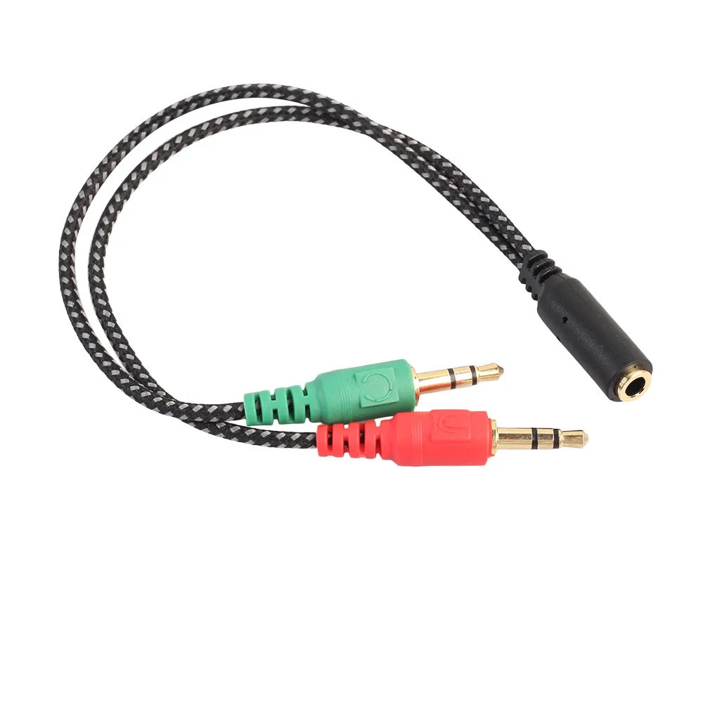 Audio Adapter Cable 3.5mm Y Splitter 2 Jack Male to 1 Female Headphone Mic Woven net High Quality Accessories