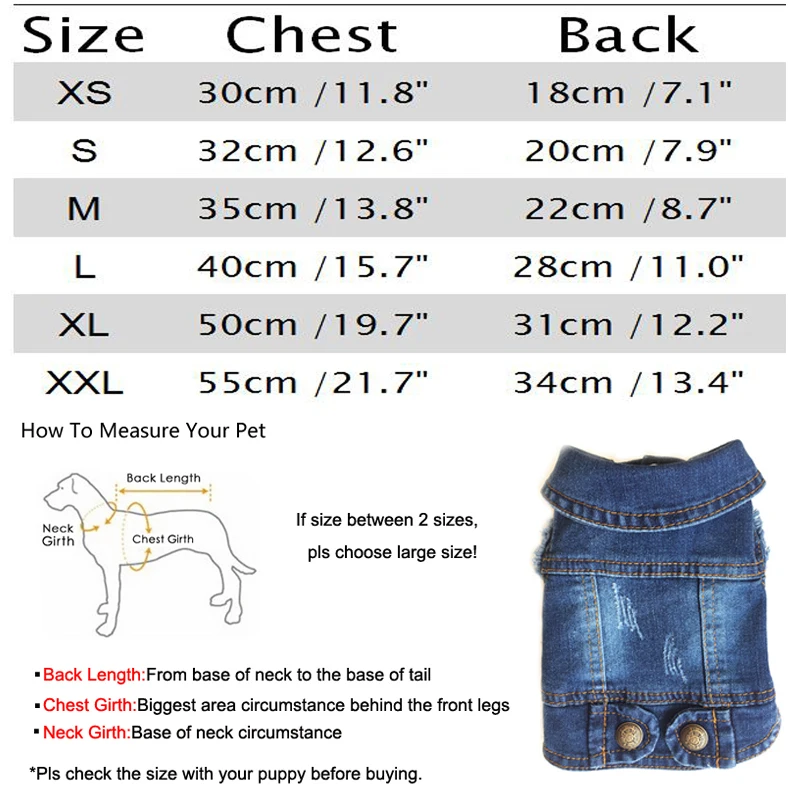 Pet Dog Denim Jacket Spring Dog Clothes for Small Medium Breeds Dogs Design Puppy Vintage Washed Jeans Vest Coat Bulldog Terrier