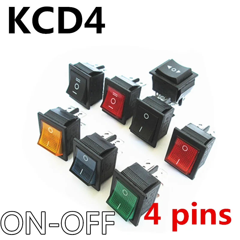 KCD4 Rocker Switch 4 Pins ON-OFF Electrical equipment With Light Power Switch 16A 250VAC/ 20A 125VAC Latching Rocker Switch