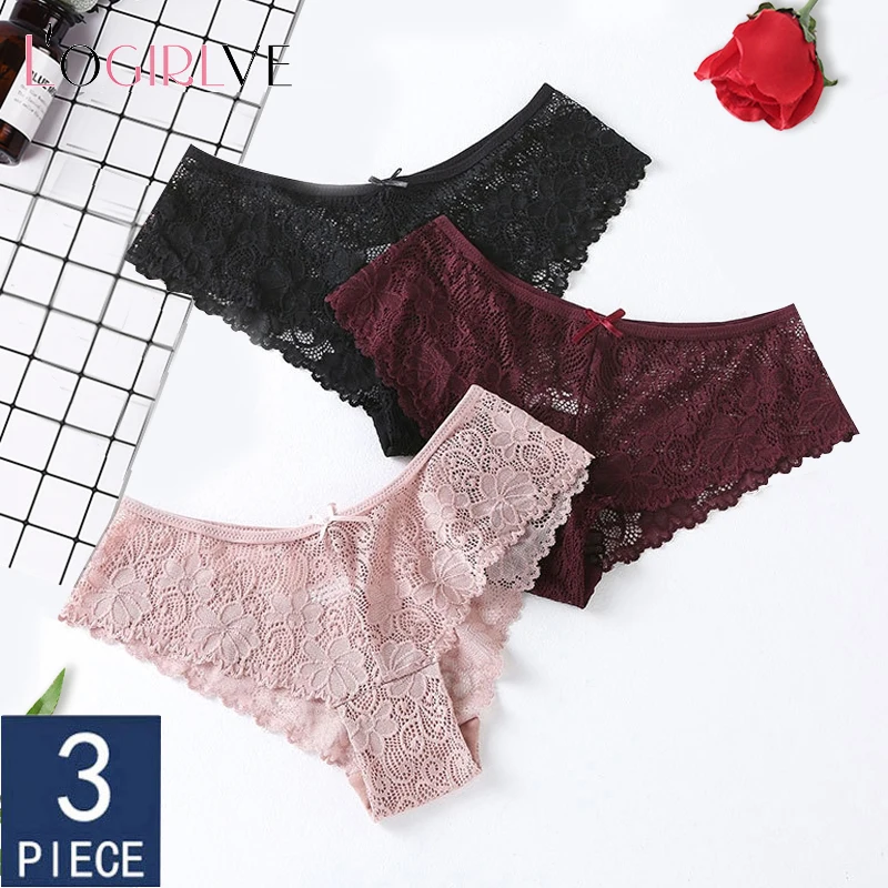 

Logirlve 3pcs / Lot Women Lace Cotton Panties Sexy Lingerie Hip Underwear Seamless Briefs Low Rise Tempting Underpanty