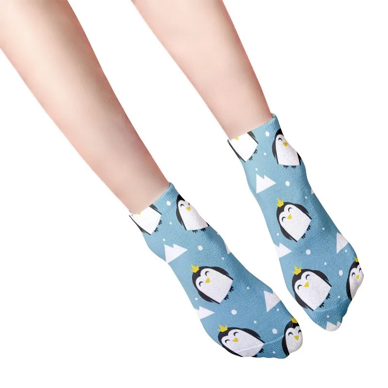 Calcetines cortos con dibujos de pingüino en 3D para mujer, medias divertidas Kawaii, regalo colorido e informal