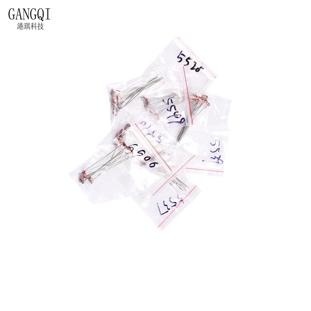 50 قطعة/الوحدة LDR صور ضوء المقاوم الحساسة الكهروضوئية Photoresistor عدة GL5506 GL5516 GL5528 GL5537 GL5539 5 القيم * 10 قطعة