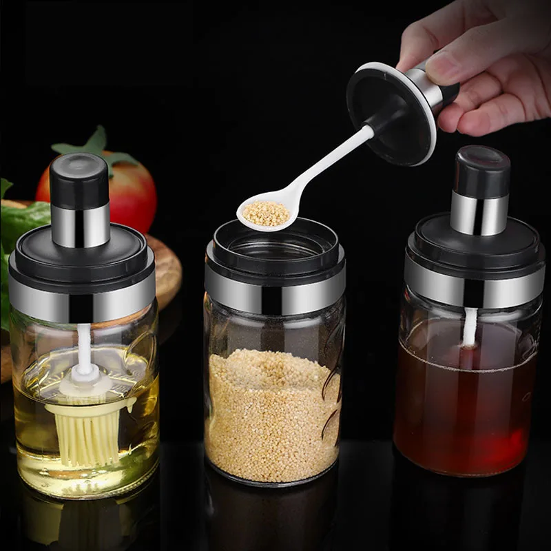 

Stainless Glass Seasoning Bottle Sealed leakproof Spice Jar Kitchen Seasoning Bottle Oil Vinegar Soy Brush Bottle