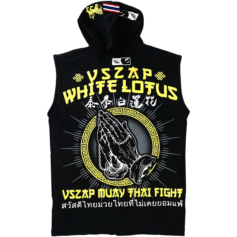 VSZAP-Sleeveless Cotton Hoodie, Sanda Team, MMA Fight, Fighting Muaythai, Fitness