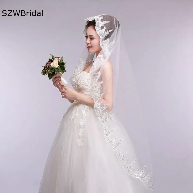 جديد وصول طبقة واحدة الترتر الدانتيل حافة حجاب الزفاف رخيصة 2025 العاج اكسسوارات الزفاف Welon Matrimonio مثير طرحة زفاف