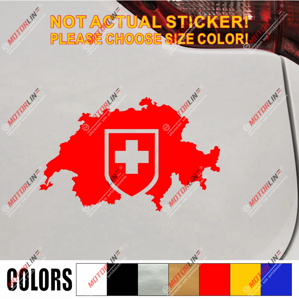 

Switzerland map outline Decal Sticker Car Vinyl pick size color Swiss flag