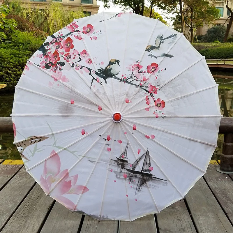 New Silk Cloth Oil Paper Umbrella Rain Women Decor Vintage Dance Prop Peach Blossom Chinese Intangible Cultural Parasol Paraguas