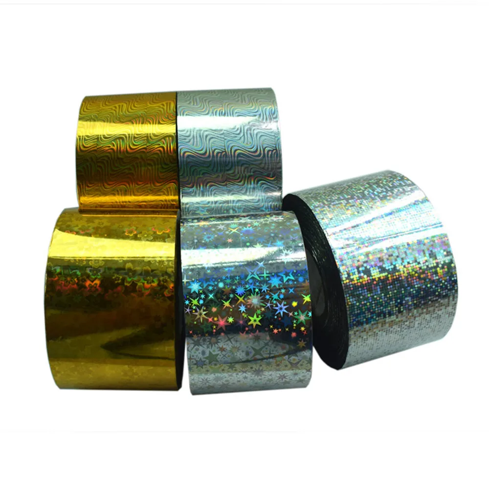 Gold Silver Nail Foils Transfer Rolls Stickers Decal 120m Holographic Plum blossom Star Sticker for Manicure Nail Art Decoration