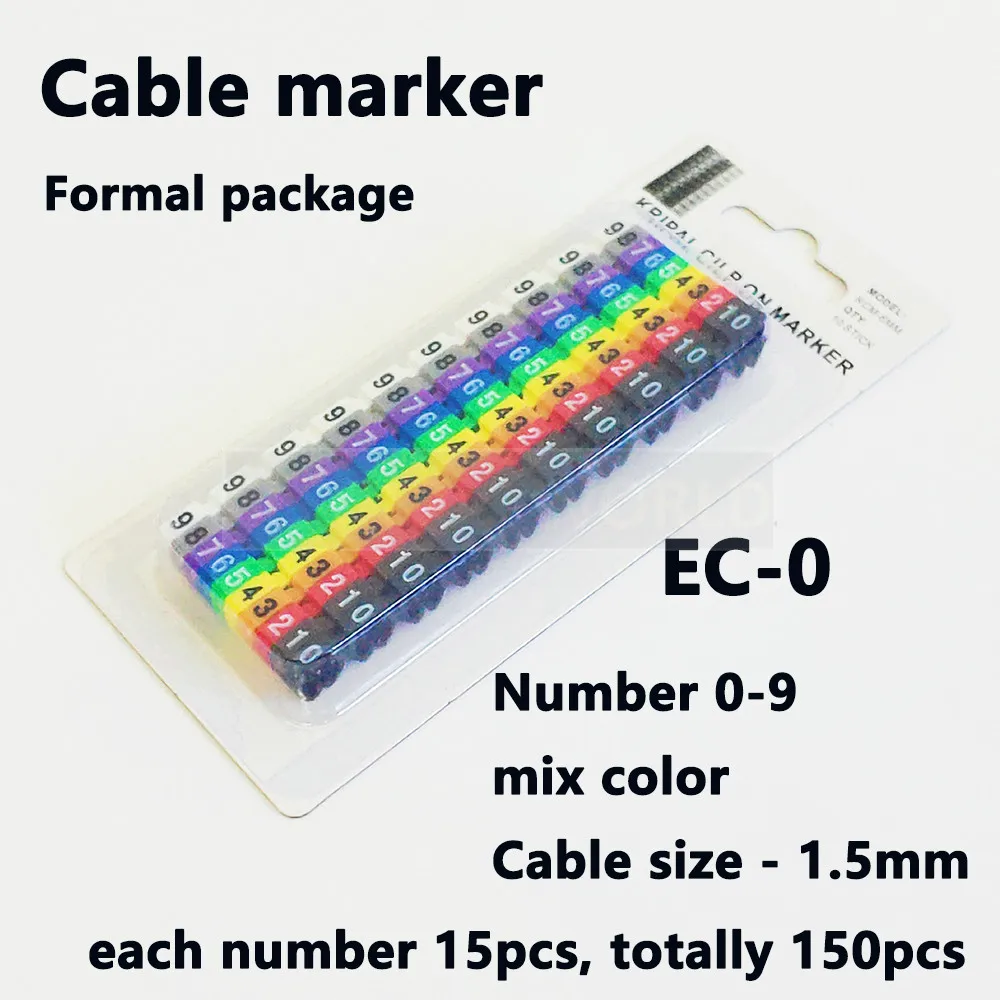 Plastic cable marker label EC-0 Wire Marker Number 0 to 9 Cable Size1.5 sqmm Colored PVC cable markers insulation marker