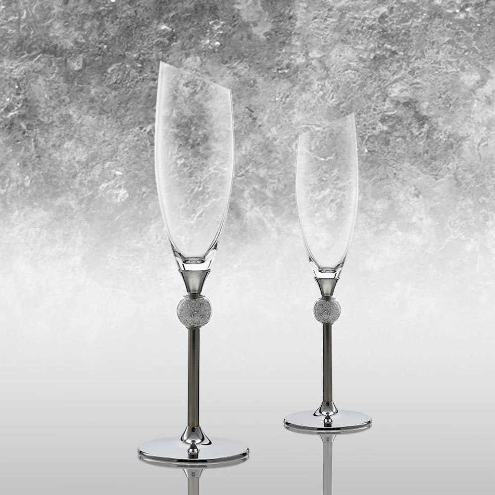 Angled Champagne Glass Set of 2  Hand Blown Flutes Elegant Glasses for Women & Men Wedding Anniversary Christmas