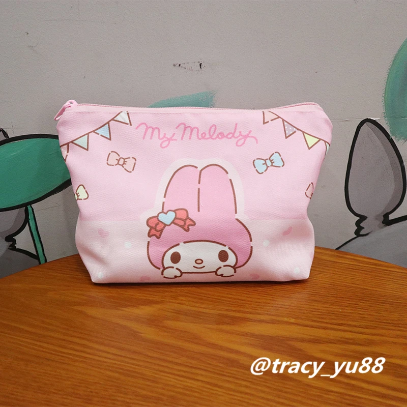 Sanrio Kulomi Cartoon Cinnamoroll My Melody Cosmetic Bag Pencil Case Purse Toiletries Storage HandBag Girl Canvas Student Gifts