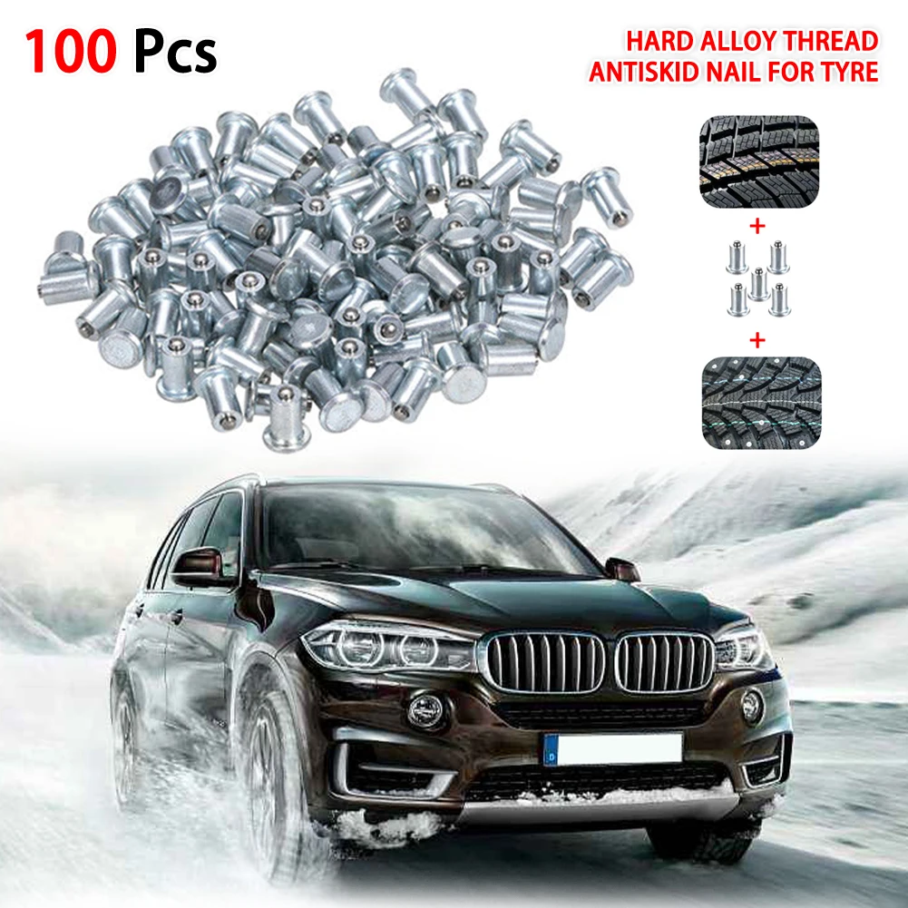 100pcs Winter Wheel Lugs Car Tires Studs Screw Snow Spikes Wheel Tyre Snow Chains Studs For Shoes ATV Car Motorcycle Tire 11x8mm