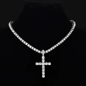 Female hip hop cross pendant necklace with 4mm zircon sneakers iced chain Required bling jewelry fashion in creative fashion 8 Main Sales Ice Current - №1