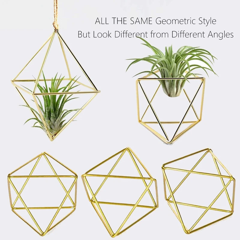 5 Packs Air Plant Holder Mini Metal Tabletop Himmeli Decor Modern Geometric Planter Tillandsia Air Fern Display Stand