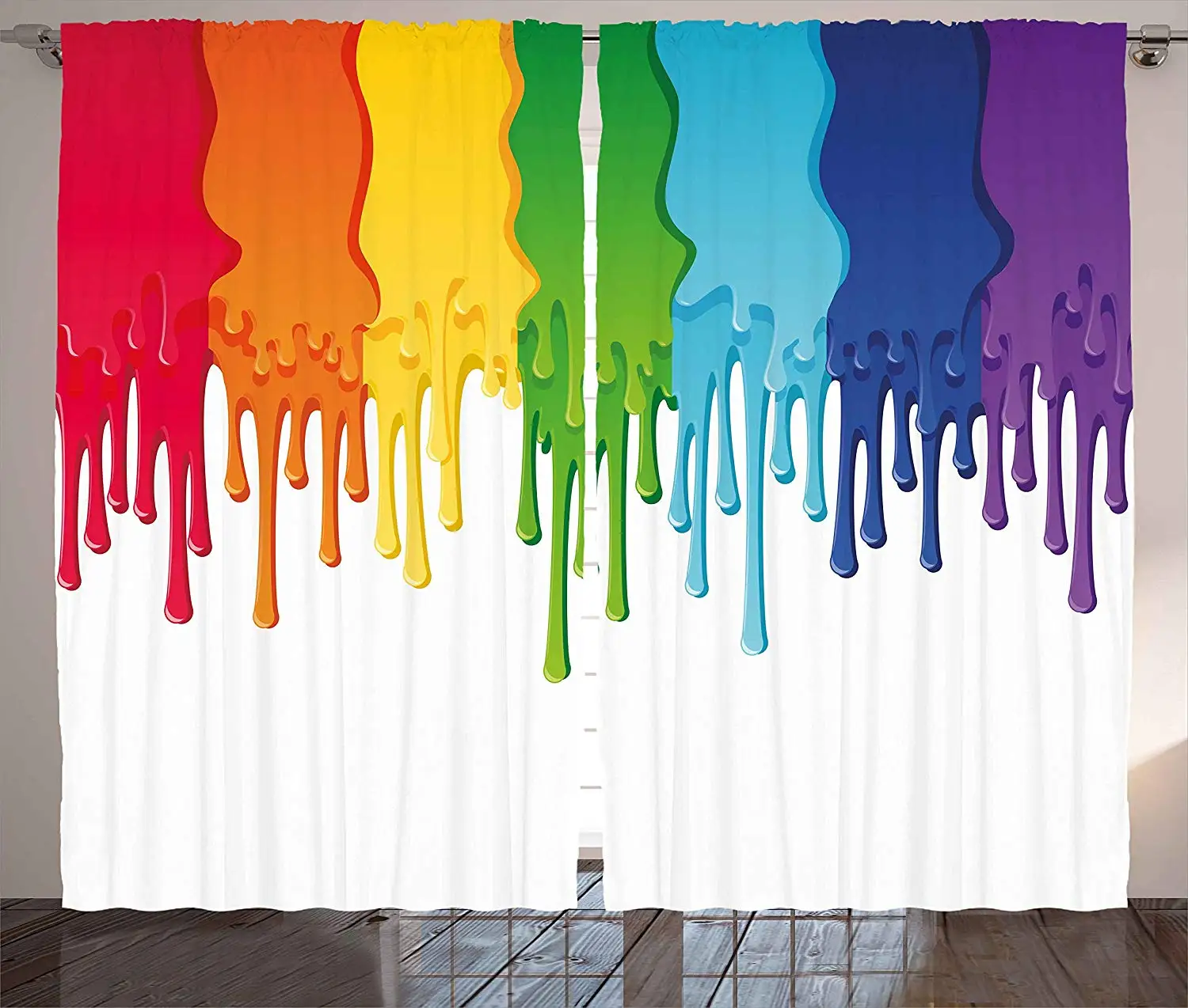 Abstract Curtains Rainbow Colored Paint with Leaking Splattered Drops Creative Artsy Graphic Living Room Bedroom Window Drapes