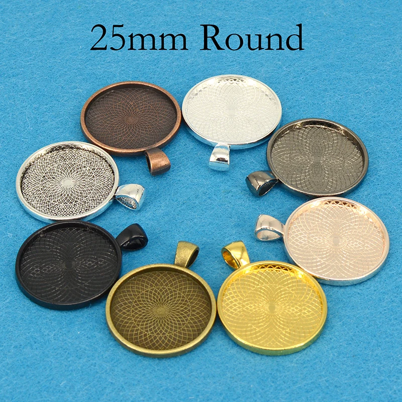 

100 pcs - 25mm Round Pendant Tray Wholesale 1 Inch Pendant Bezel Blanks Cabochon Setting Base for Necklace Making