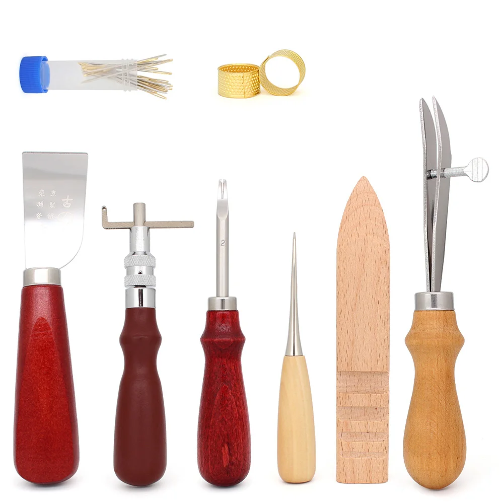 Leathercraft Tool Sets Contains, Cutting Edge Leather Knife Awl Edger Slicker Burnishes Leather Needle Thimble Cutting Edge