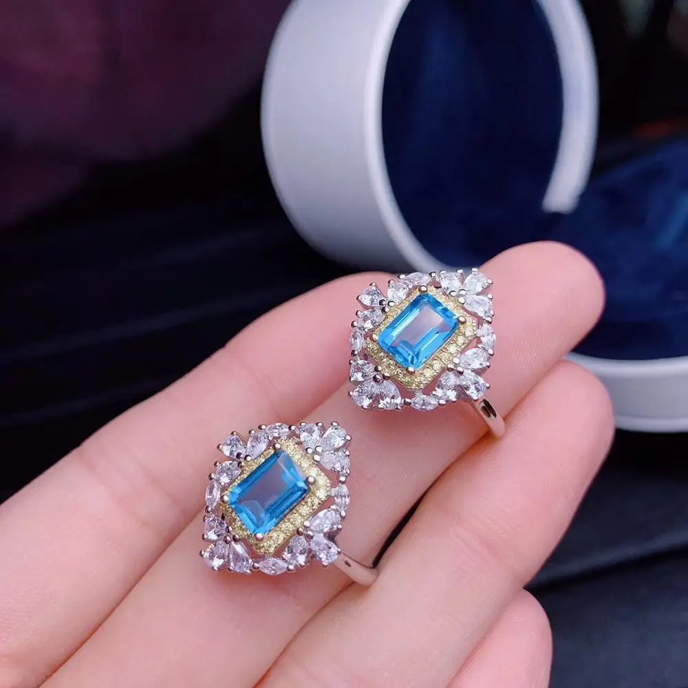 KJJEAXCMY fine jewelry 925 sterling silver inlaid Natural blue topaz ring luxurious female support detection popular classic