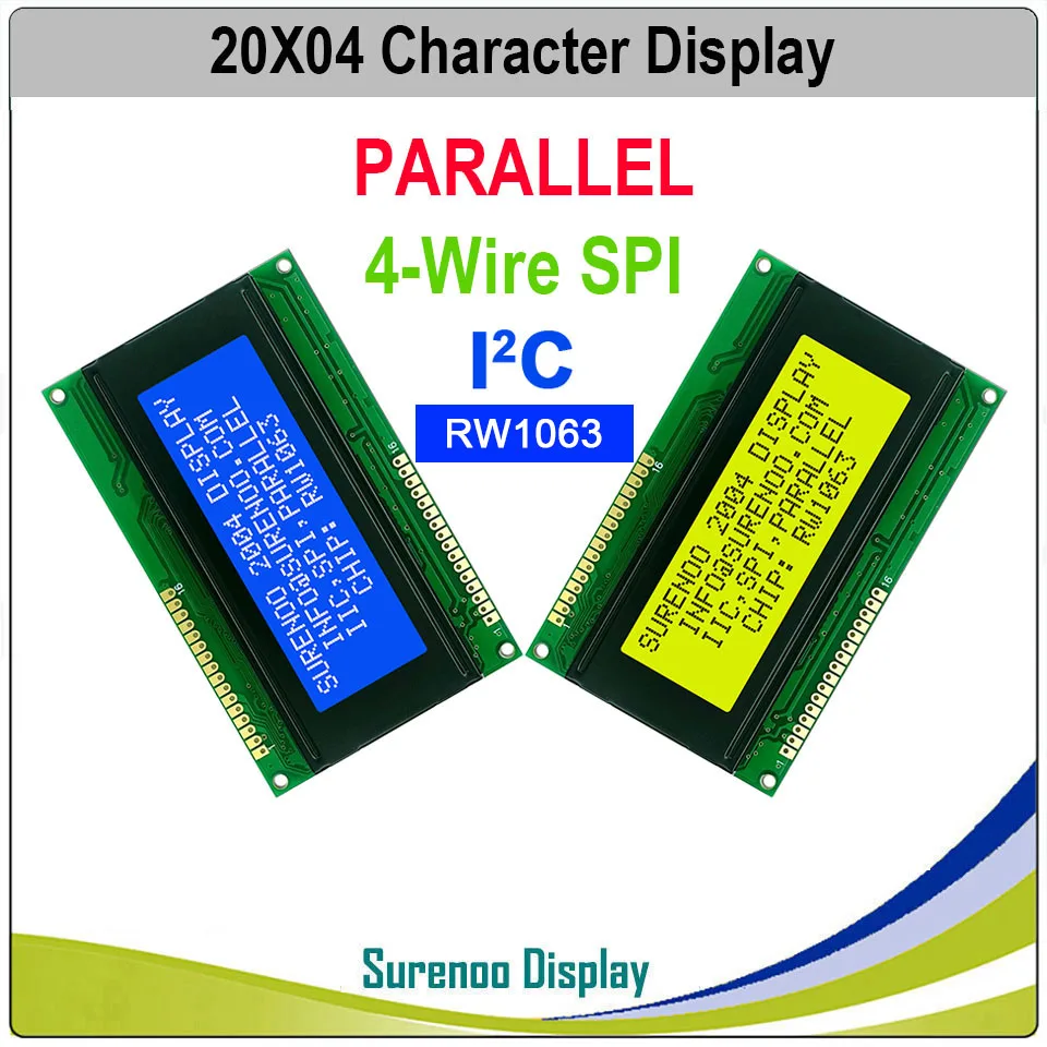 

204 20X4 2004 IIC I2C SPI RW1063 Yellow Green Blue Character LCD Module Display Screen LCM Panel with LED Backlight