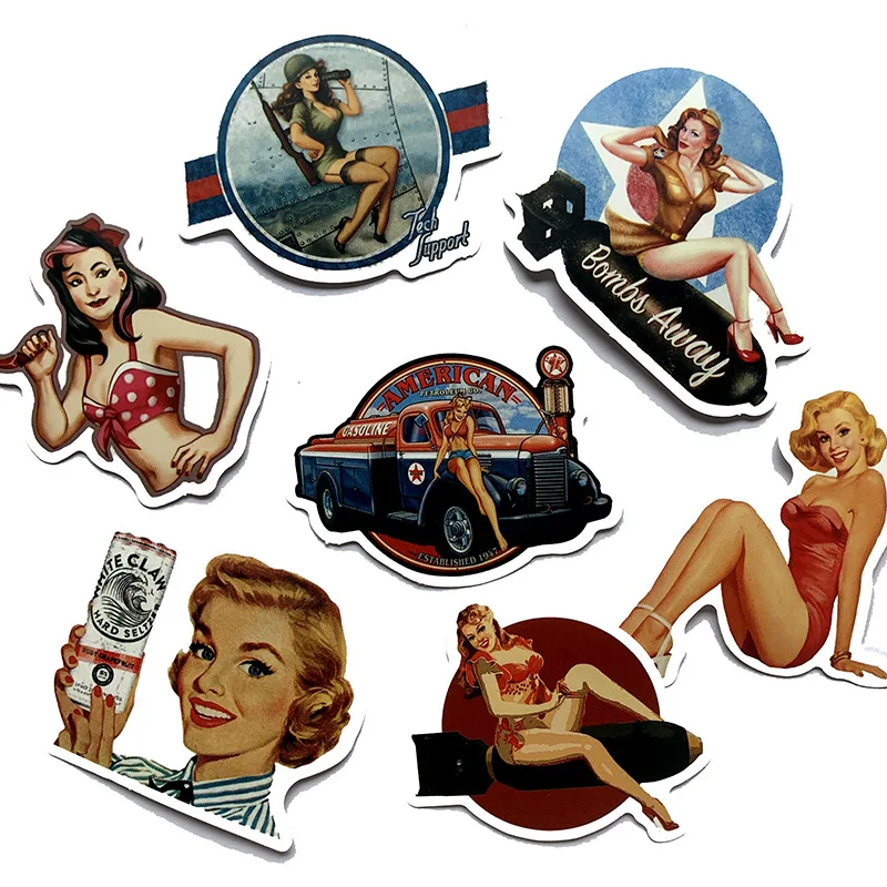 10/30/49Pcs Retro Poster Girl Stickers For Suitcase Skateboard Laptop Luggage Fridge Phone Car Styling DIY Decal Sticker