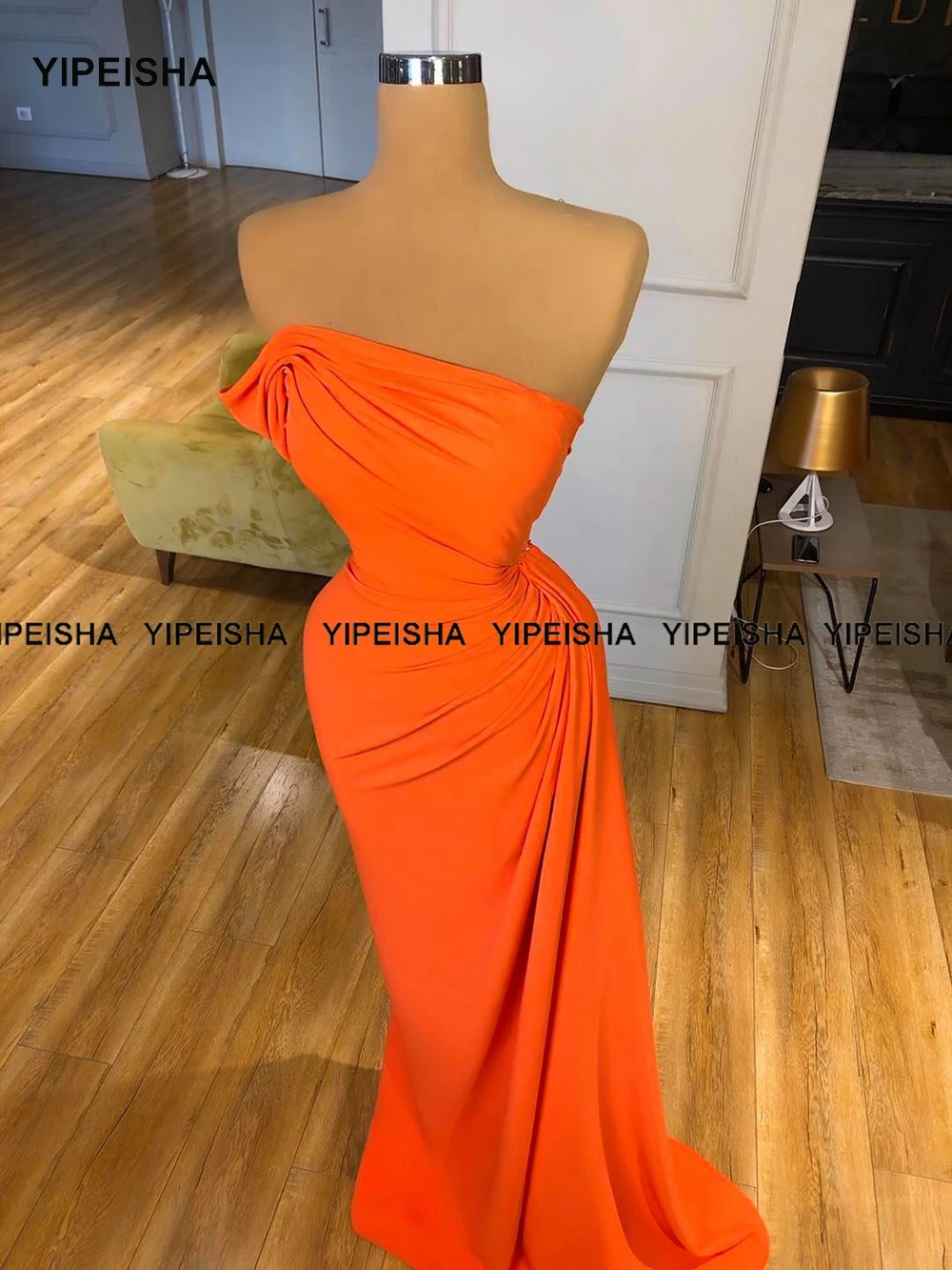 Yipeisha Strapless Mermaid Prom Gown Oranje Avondjurken Vrouwen Lange Party Dress Plus Size 2021 Vestido De Festa Plus Size