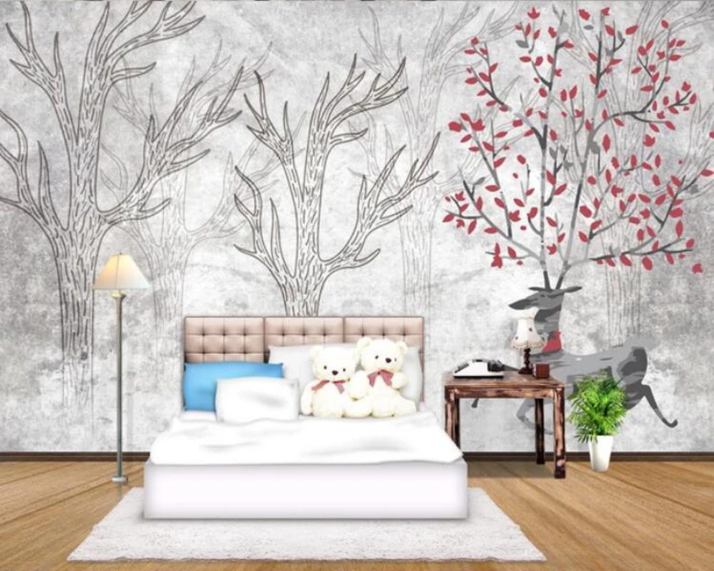 Papel de pared infantil personalizado, mural de cómic de bosque de renos de dibujos animados para sala de estar, dormitorio, papel tapiz de decoración de fondo