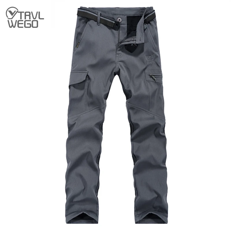 

TRVLWEGO Hunting Climbing Camping Hiking Trekking Pants Softshell Autumn Winter Plush Lining Waterproof Warmth Multi Pocket Men