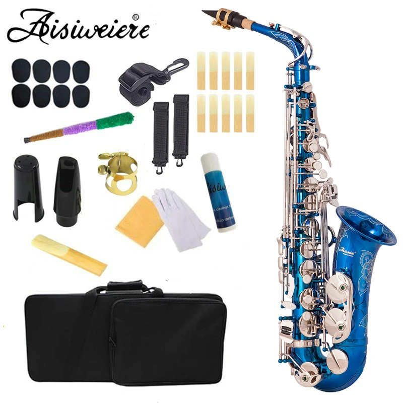 

Aisiweier high-grade Blue silver Eb Alto Saxophone Brass Lacquered E Flat Sax 802 Key Type Woodwind Instrument