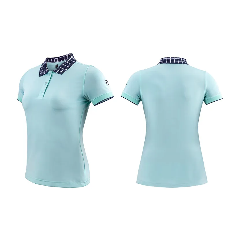PLAYEAGLE Women Golf Shirts Sports Fabric Stand Collar T- shirt Polyester Slim Short Sleeve Lady Top Clothes
